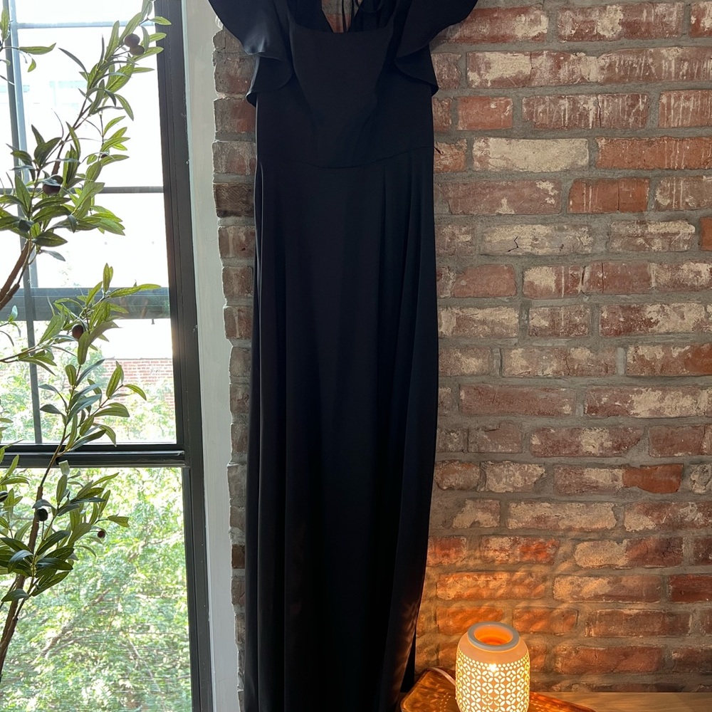 Azazie Black Black-A-Line Bow Stretch Satin Dress